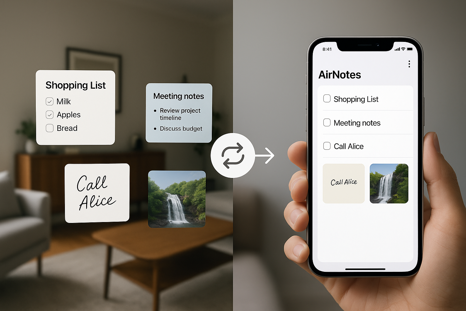 AirNotes on Vision Pro syncing with an iPhone